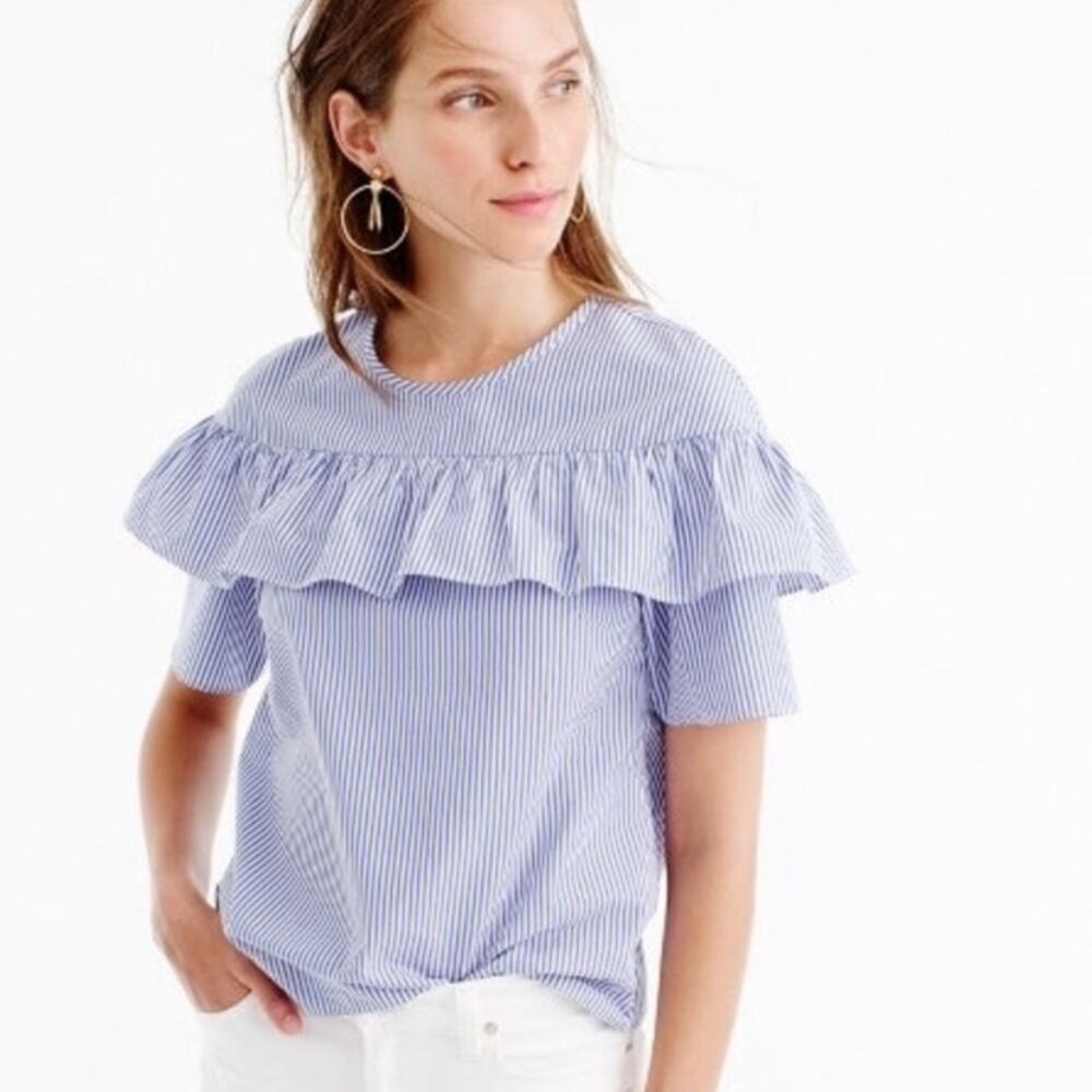 J. Crew Ruffle Edie Top in Shirting Stripe